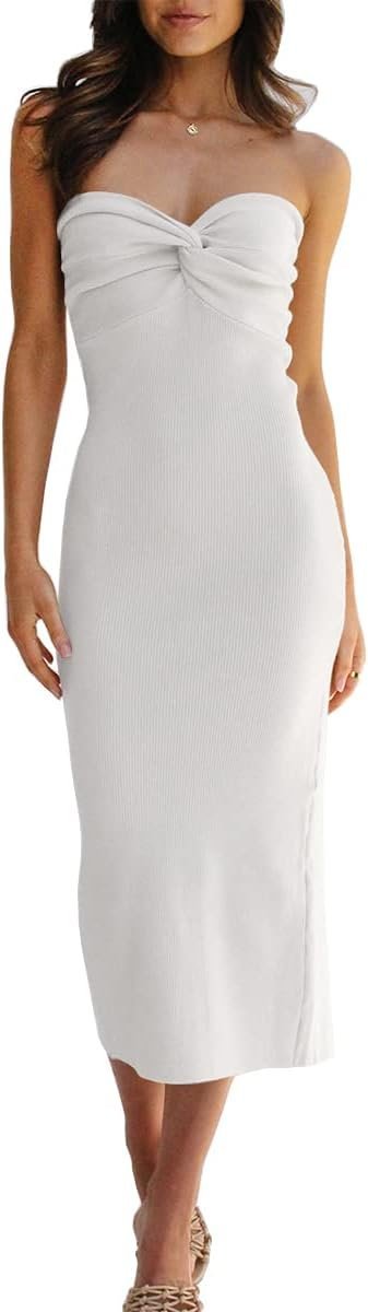 Connecteri  Knitted Dresses Twisted Front Bodycon Dress with Back Slit