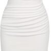 Connecteri  Women's Ruched Bodycon Dress Summer Sleeveless Front Drape Patchwork Crew Neck Midi Cocktail Dress