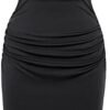 Connecteri  Women's Ruched Bodycon Dress Summer Sleeveless Front Drape Patchwork Crew Neck Midi Cocktail Dress
