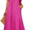 Connecteri  Women's 2024 Summer Short Sleeve Maxi Dress Casual Crewneck Swing A Line Long T Shirt Dress with Pockets