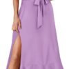 Connecteri  Women's Square Neck Ruffle Split Midi Elegant Formal Wedding Guest Cocktail Bridesmaid Graduation Party Dresses 2024