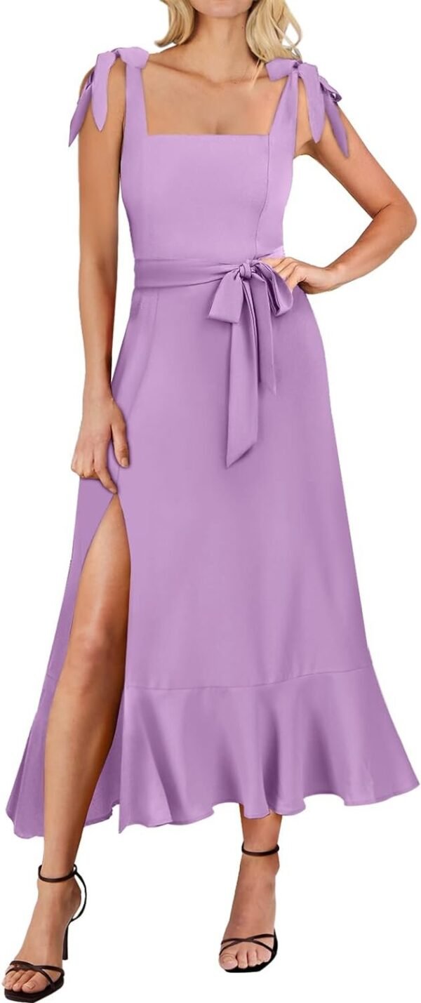 Connecteri  Women's Square Neck Ruffle Split Midi Elegant Formal Wedding Guest Cocktail Bridesmaid Graduation Party Dresses 2024