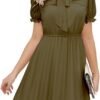 Connecteri  Work Dresses for Women 2023 Long Sleeves Chiffon Black Dress Retro Pleated Buttons Down Bow Tie Loose Causal Dresses