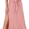 Connecteri  Women's Square Neck Ruffle Split Midi Elegant Formal Wedding Guest Cocktail Bridesmaid Graduation Party Dresses 2024