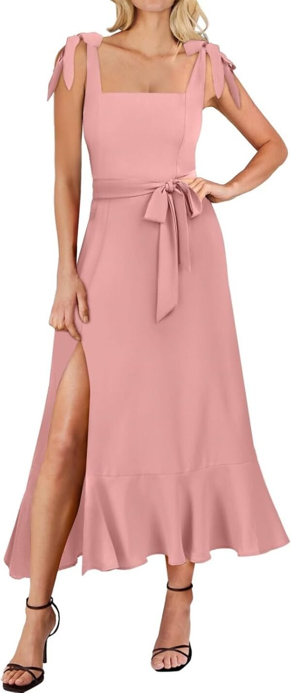 Connecteri  Women's Square Neck Ruffle Split Midi Elegant Formal Wedding Guest Cocktail Bridesmaid Graduation Party Dresses 2024