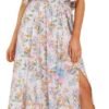 Connecteri  Womens Strapless Dresses Casual Summer High Waist Side Split Flowy Boho Maxi Dress