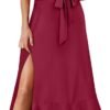Connecteri  Women's Square Neck Ruffle Split Midi Elegant Formal Wedding Guest Cocktail Bridesmaid Graduation Party Dresses 2024