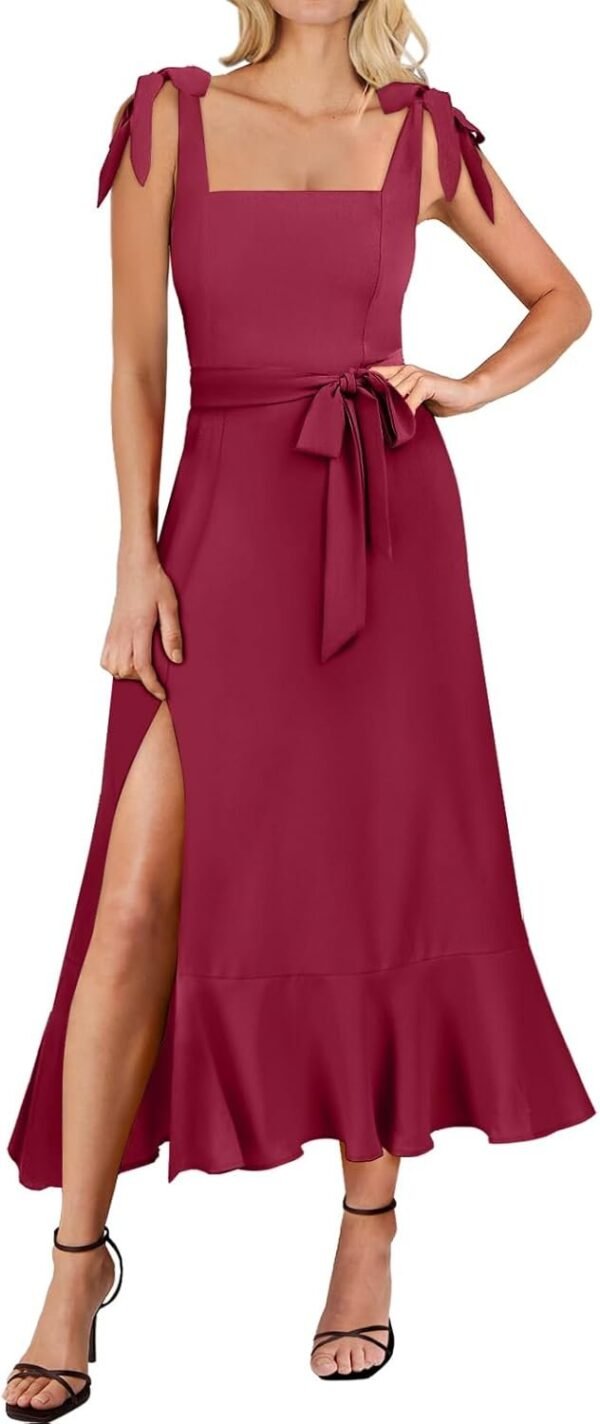 Connecteri  Women's Square Neck Ruffle Split Midi Elegant Formal Wedding Guest Cocktail Bridesmaid Graduation Party Dresses 2024