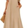 Connecteri  Women's 2024 Summer Short Sleeve Maxi Dress Casual Crewneck Swing A Line Long T Shirt Dress with Pockets