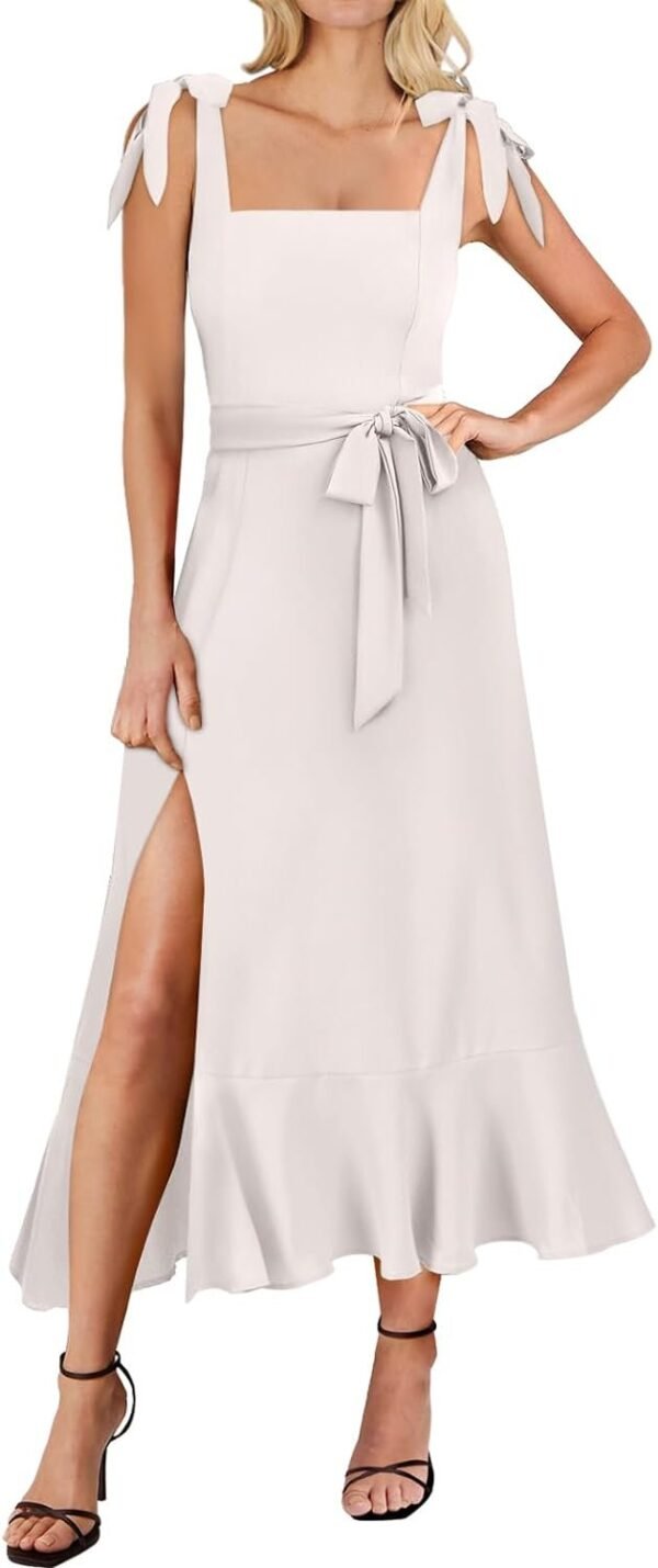 Connecteri  Women's Square Neck Ruffle Split Midi Elegant Formal Wedding Guest Cocktail Bridesmaid Graduation Party Dresses 2024