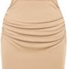 Connecteri  Women's Ruched Bodycon Dress Summer Sleeveless Front Drape Patchwork Crew Neck Midi Cocktail Dress