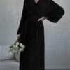 Connecteri  Womens V Neck Flowy Ruffle Pleated Casual Fall Dress