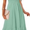 Connecteri  Women's Summer Casual V Neck Ruffle Sleeve Smocked High Waist Midi Dress with Pockets