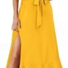 Connecteri  Women's Square Neck Ruffle Split Midi Elegant Formal Wedding Guest Cocktail Bridesmaid Graduation Party Dresses 2024