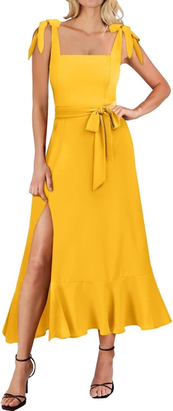 Connecteri  Women's Square Neck Ruffle Split Midi Elegant Formal Wedding Guest Cocktail Bridesmaid Graduation Party Dresses 2024