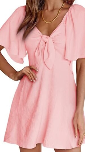 Connecteri  Womens Dresses 2024 Spring Summer Deep V Neck Elegant Bow tie Mini Dress S-XL