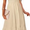 Connecteri  Women's Summer Casual V Neck Ruffle Sleeve Smocked High Waist Midi Dress with Pockets