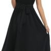 Connecteri  Summer Dresses for Women 2024 Short Sleeve Elastic Waist Casual Dresses Ribbed Floral Work Midi Dress with Pockets