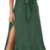 Connecteri  Women's Square Neck Ruffle Split Midi Elegant Formal Wedding Guest Cocktail Bridesmaid Graduation Party Dresses 2024