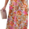 Connecteri  Womens Strapless Dresses Casual Summer High Waist Side Split Flowy Boho Maxi Dress