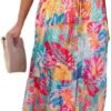 Connecteri  Womens Strapless Dresses Casual Summer High Waist Side Split Flowy Boho Maxi Dress