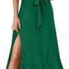 Connecteri  Women's Square Neck Ruffle Split Midi Elegant Formal Wedding Guest Cocktail Bridesmaid Graduation Party Dresses 2024
