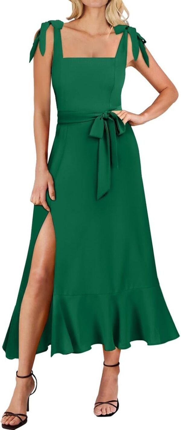 Connecteri  Women's Square Neck Ruffle Split Midi Elegant Formal Wedding Guest Cocktail Bridesmaid Graduation Party Dresses 2024