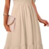 Connecteri  Women's Summer Casual V Neck Ruffle Sleeve Smocked High Waist Midi Dress with Pockets