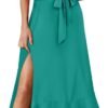 Connecteri  Women's Square Neck Ruffle Split Midi Elegant Formal Wedding Guest Cocktail Bridesmaid Graduation Party Dresses 2024
