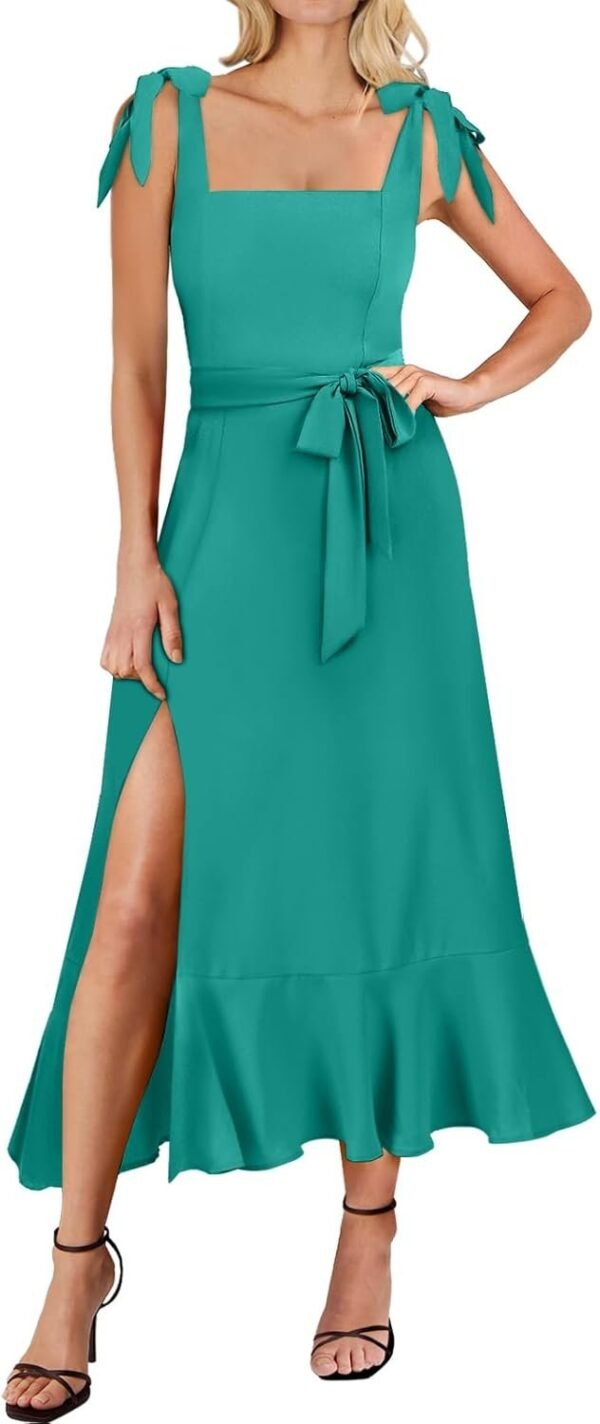 Connecteri  Women's Square Neck Ruffle Split Midi Elegant Formal Wedding Guest Cocktail Bridesmaid Graduation Party Dresses 2024