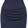 Connecteri  Women's Ruched Bodycon Dress Summer Sleeveless Front Drape Patchwork Crew Neck Midi Cocktail Dress