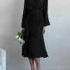 Connecteri  Womens V Neck Flowy Ruffle Pleated Casual Fall Dress