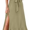 Connecteri  Women's Square Neck Ruffle Split Midi Elegant Formal Wedding Guest Cocktail Bridesmaid Graduation Party Dresses 2024