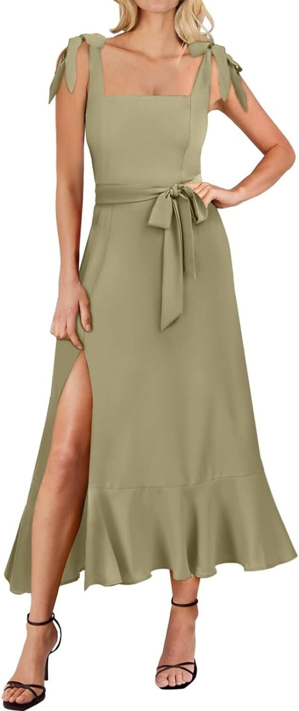 Connecteri  Women's Square Neck Ruffle Split Midi Elegant Formal Wedding Guest Cocktail Bridesmaid Graduation Party Dresses 2024