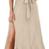 Connecteri  Women's Square Neck Ruffle Split Midi Elegant Formal Wedding Guest Cocktail Bridesmaid Graduation Party Dresses 2024