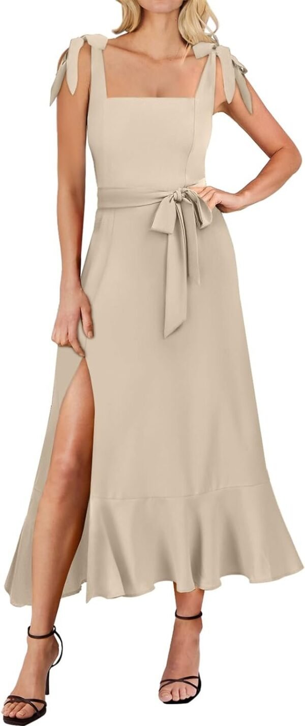 Connecteri  Women's Square Neck Ruffle Split Midi Elegant Formal Wedding Guest Cocktail Bridesmaid Graduation Party Dresses 2024