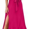 Connecteri  Women's Square Neck Ruffle Split Midi Elegant Formal Wedding Guest Cocktail Bridesmaid Graduation Party Dresses 2024