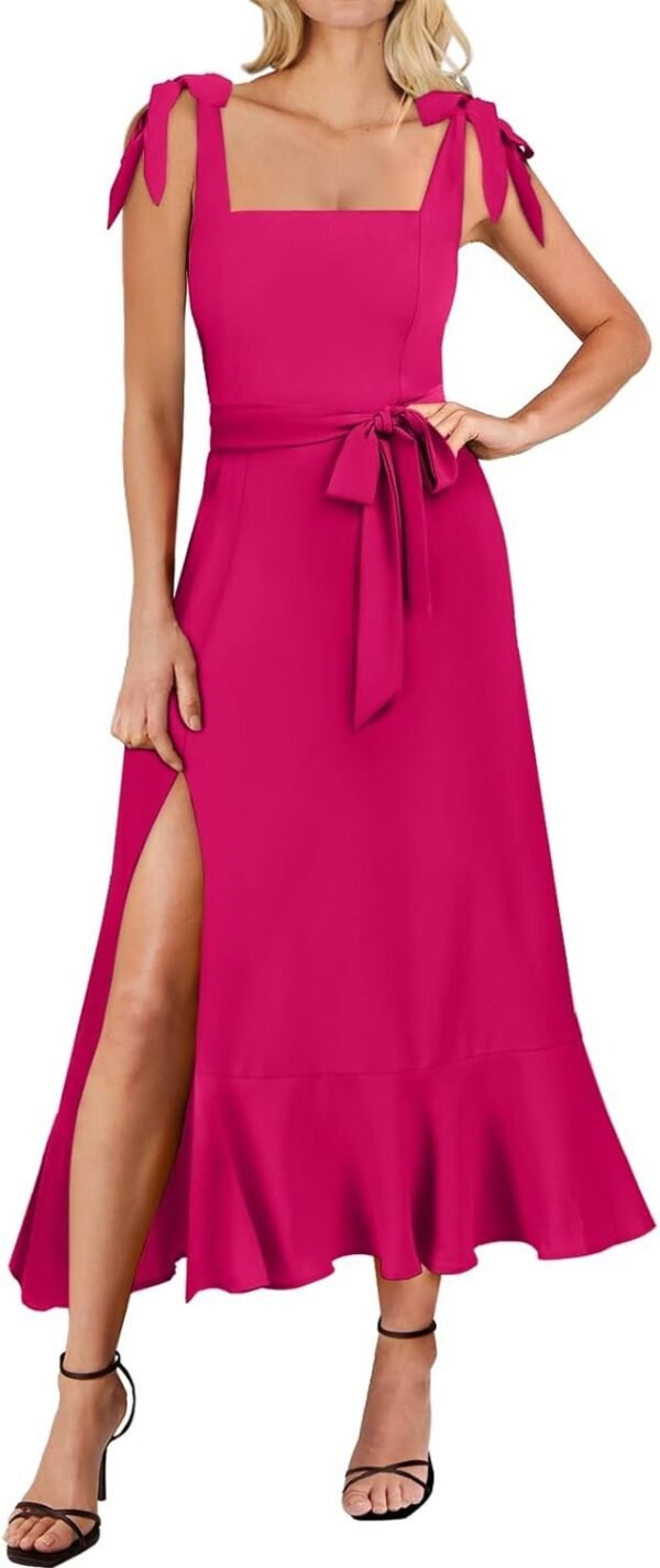 Connecteri  Women's Square Neck Ruffle Split Midi Elegant Formal Wedding Guest Cocktail Bridesmaid Graduation Party Dresses 2024