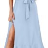 Connecteri  Women's Square Neck Ruffle Split Midi Elegant Formal Wedding Guest Cocktail Bridesmaid Graduation Party Dresses 2024