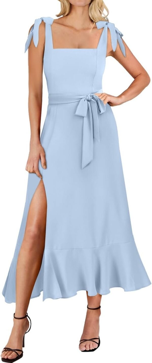 Connecteri  Women's Square Neck Ruffle Split Midi Elegant Formal Wedding Guest Cocktail Bridesmaid Graduation Party Dresses 2024