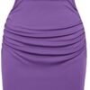 Connecteri  Women's Ruched Bodycon Dress Summer Sleeveless Front Drape Patchwork Crew Neck Midi Cocktail Dress