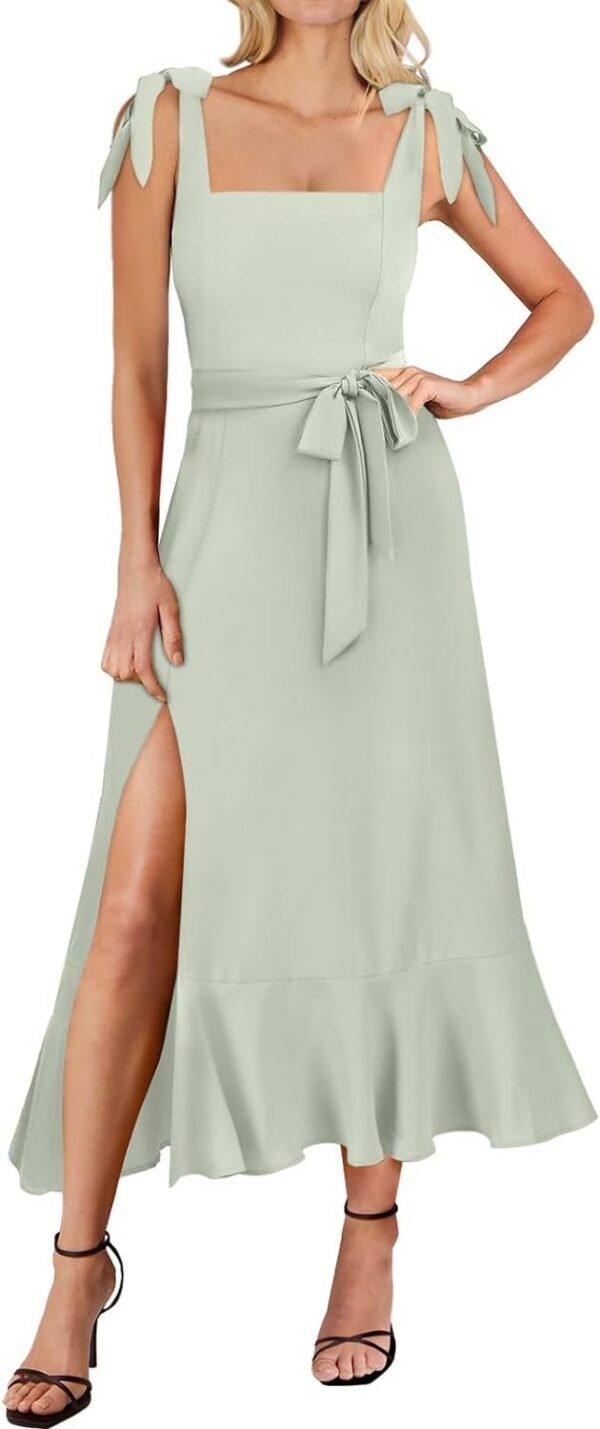 Connecteri  Women's Square Neck Ruffle Split Midi Elegant Formal Wedding Guest Cocktail Bridesmaid Graduation Party Dresses 2024