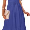 Connecteri  Women's Summer Casual V Neck Ruffle Sleeve Smocked High Waist Midi Dress with Pockets