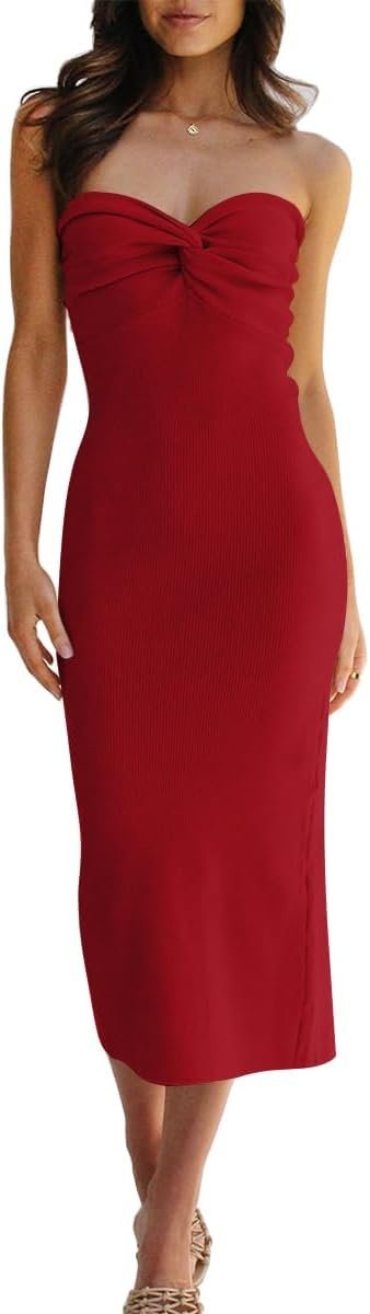 Connecteri  Knitted Dresses Twisted Front Bodycon Dress with Back Slit