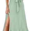 Connecteri  Women's Square Neck Ruffle Split Midi Elegant Formal Wedding Guest Cocktail Bridesmaid Graduation Party Dresses 2024