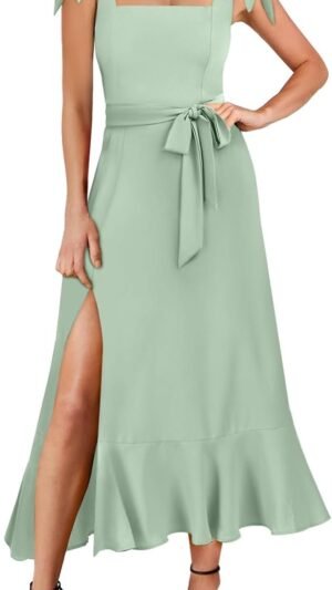 Connecteri  Women's Square Neck Ruffle Split Midi Elegant Formal Wedding Guest Cocktail Bridesmaid Graduation Party Dresses 2024