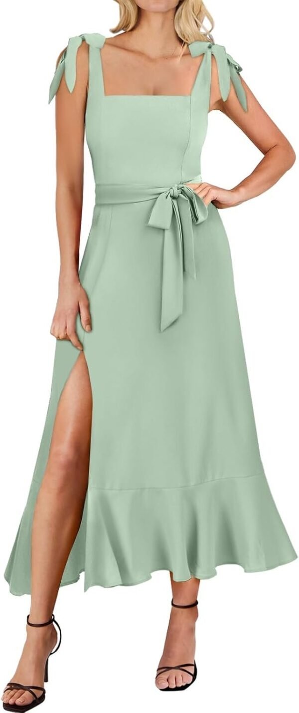 Connecteri  Women's Square Neck Ruffle Split Midi Elegant Formal Wedding Guest Cocktail Bridesmaid Graduation Party Dresses 2024
