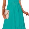 Connecteri  Women's Summer Casual V Neck Ruffle Sleeve Smocked High Waist Midi Dress with Pockets