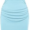 Connecteri  Women's Ruched Bodycon Dress Summer Sleeveless Front Drape Patchwork Crew Neck Midi Cocktail Dress