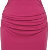 Connecteri  Women's Ruched Bodycon Dress Summer Sleeveless Front Drape Patchwork Crew Neck Midi Cocktail Dress
